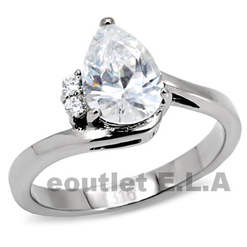 2.56CT PEAR CZ SOLITAIRE STAINLESS STEEL RING-6 sizes